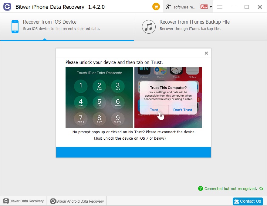 Cómo restaurar datos con copia de seguridad de iTunes en Bitwar iPhone Data Recovery